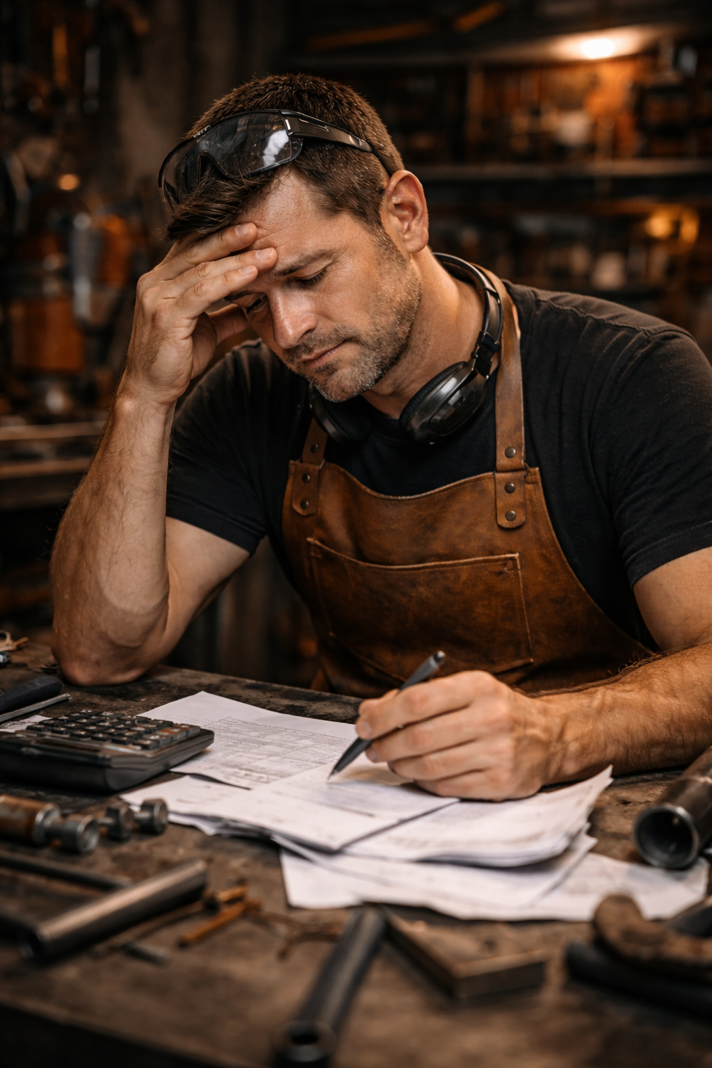 Serralheiro preocupado com as contas